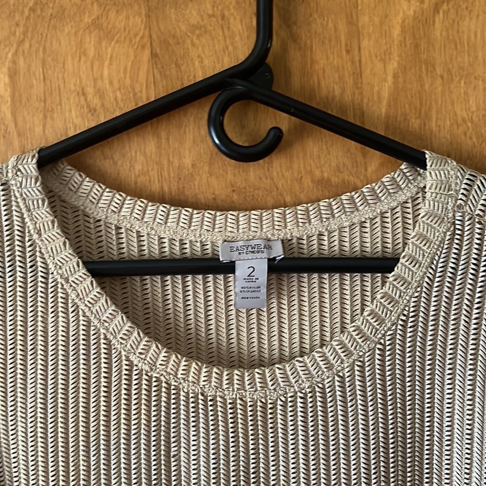 Easy Wear by Chicos Size 2 - mesh shirt with 3 quarter length sleeves tan/beige - Picture 2 of 3